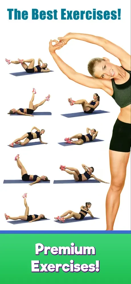 Showcase of premium abs exercises with multiple abdominal core workout positions and demonstrations for home fitness training