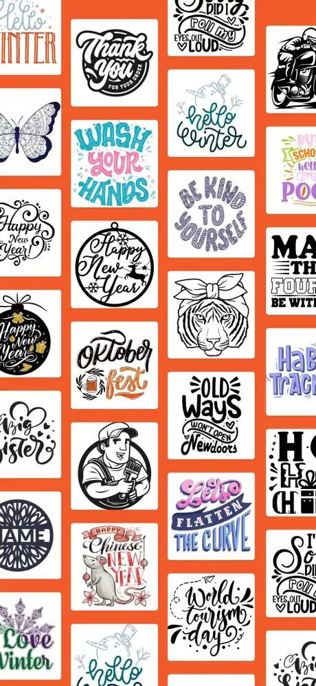 Gallery of AI SVG designs including holiday, motivational, and seasonal vector templates for graphic design projects