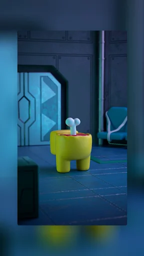 AmongLock lock screen wallpaper featuring yellow Among Us crewmate character in spaceship interior theme