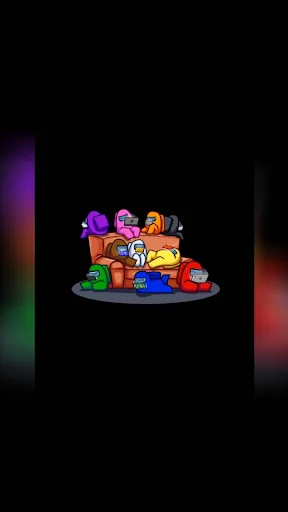 AmongLock personalized lock screen with multiple colorful Among Us crewmate characters on dark background