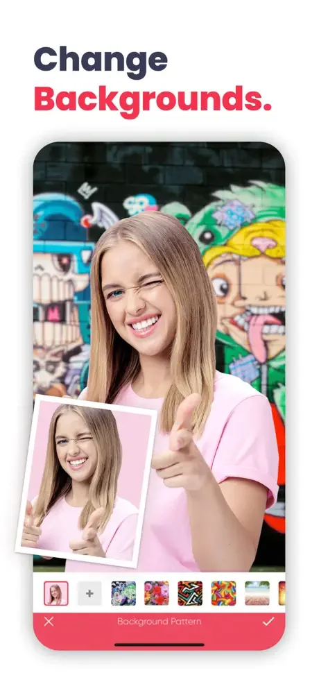 Anylight background editor replacing photo backgrounds with patterns using AI-powered background removal technology