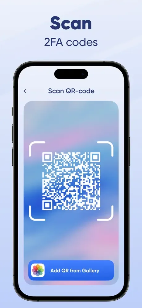 QR-code scanner for adding 2FA authentication codes with gallery upload option for secure account verification