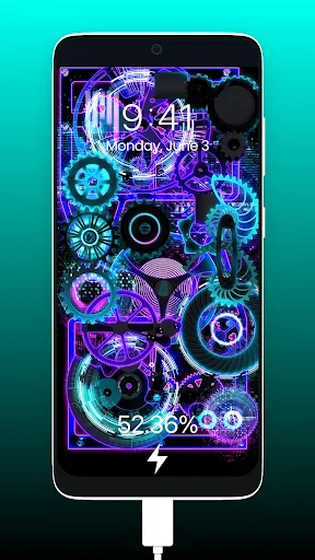 Futuristic neon gears mechanical charging animation lock screen theme