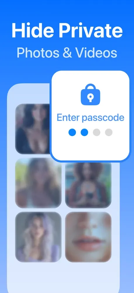 iCleaner private photo vault with password protection requiring passcode entry to hide and secure personal photos and videos