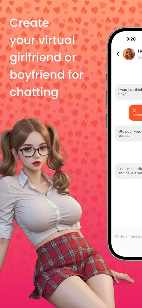 CoupleAI create virtual girlfriend or boyfriend chatting feature with AI character and live chat interface preview