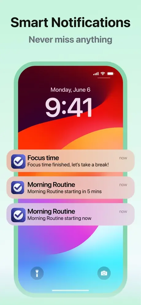 MyDay smart notifications displayed on phone lock screen showing task completion alerts and upcoming schedule reminders