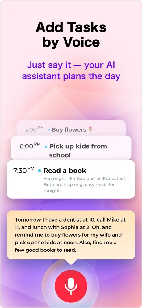 Day Flow voice task input feature converting spoken commands to scheduled tasks with AI planning assistance