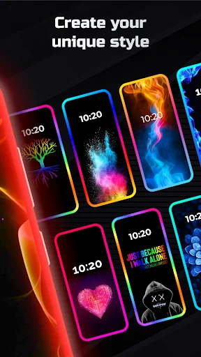 Create custom phone wallpaper styles with neon-bordered designs featuring various themes and glowing colorful border options