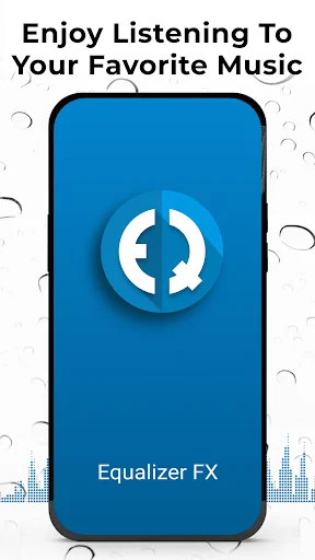 Equalizer FX home screen with audio equalizer icon and blue music listening interface