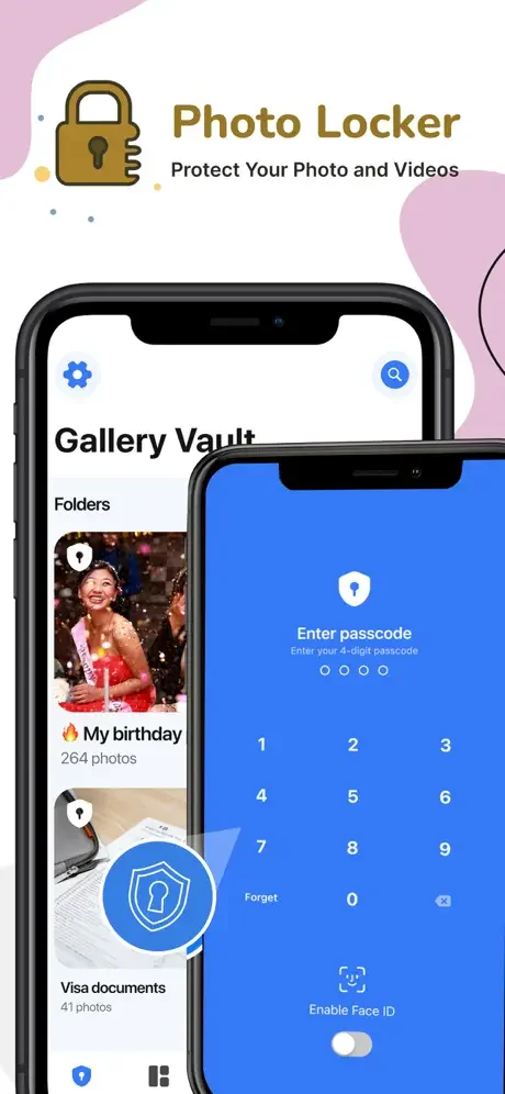Photo Locker hidden vault protecting photos and videos with password-secured folders and Face ID security authentication