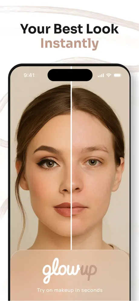 Virtual makeup try-on showing instant before and after comparison to preview your best look in seconds