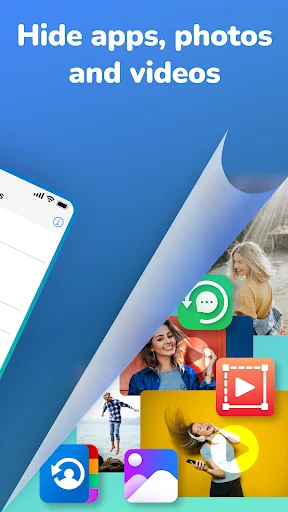Hyde app hider feature displaying apps, photos and videos that can be securely hidden and protected for enhanced privacy.