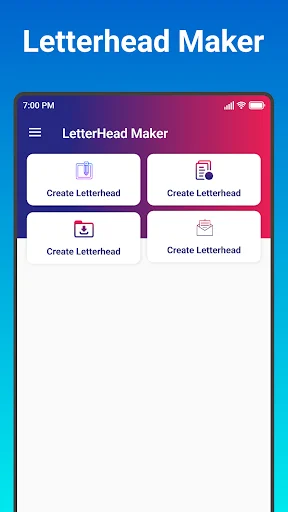 Letterhead Maker home screen with multiple Create Letterhead buttons to start designing professional business letterheads