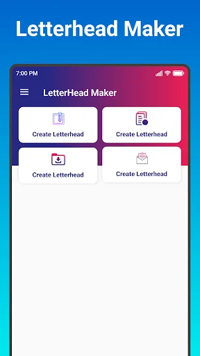 Letterhead Maker home screen with multiple Create Letterhead buttons to start designing professional business letterheads