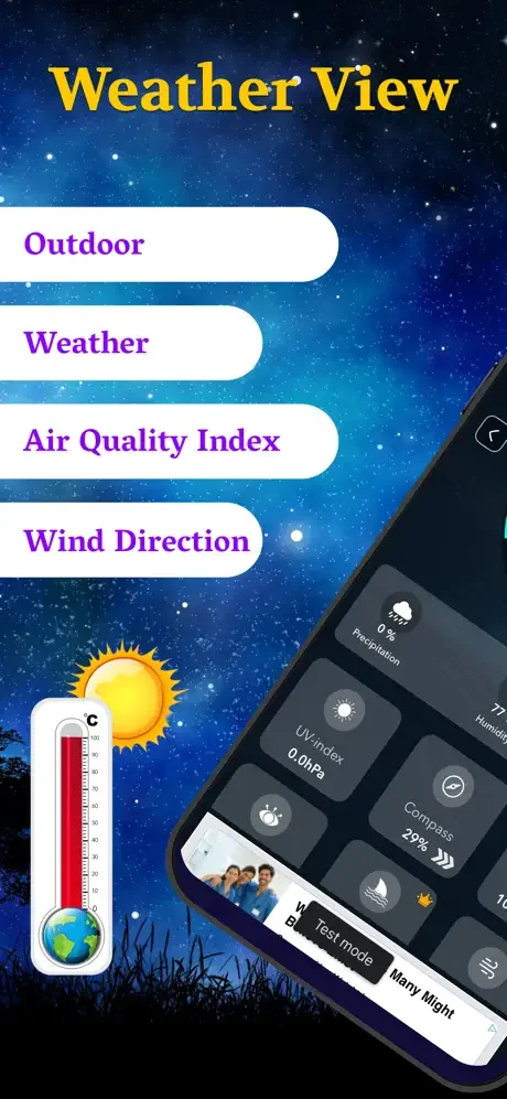 Navigation menu for Weather View with Outdoor, Weather, Air Quality Index, and Wind Direction tabs