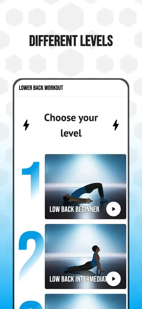 Choose your Lower Back Workout difficulty level from Beginner to Intermediate with exercise demonstration videos