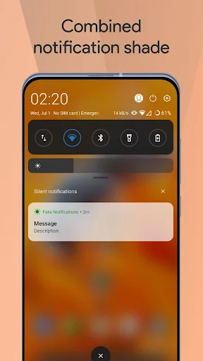 Combined notification shade interface merging notifications and quick control toggles together in unified panel with message notifications