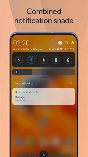 Combined notification shade interface merging notifications and quick control toggles together in unified panel with message notifications