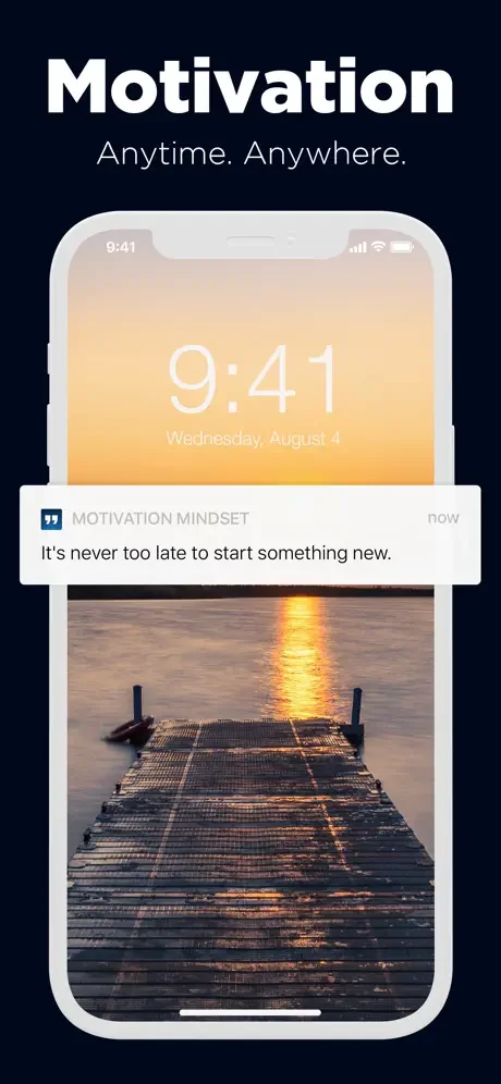 Daily motivation lock screen notification with inspirational quote and scenic imagery for wellness anytime, anywhere motivation.