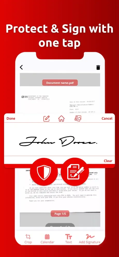 PDF document signing tool with handwritten signature area and security protection features for safeguarding PDF documents