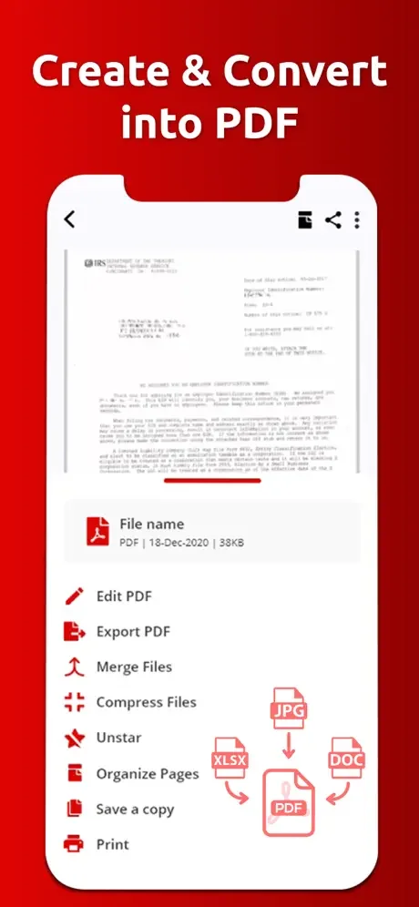 PDF editor and converter showing document with options to edit PDF, export, merge files, compress, and convert file formats