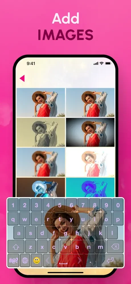 Add images feature allowing users to select and filter photos to create custom photo keyboard backgrounds