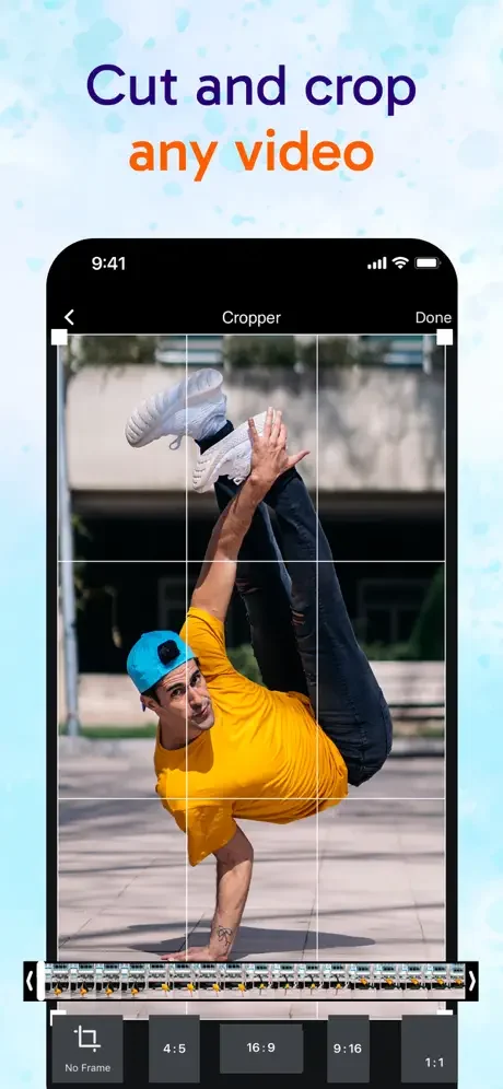 Video Cropper tool with grid guides and aspect ratio options for cutting videos