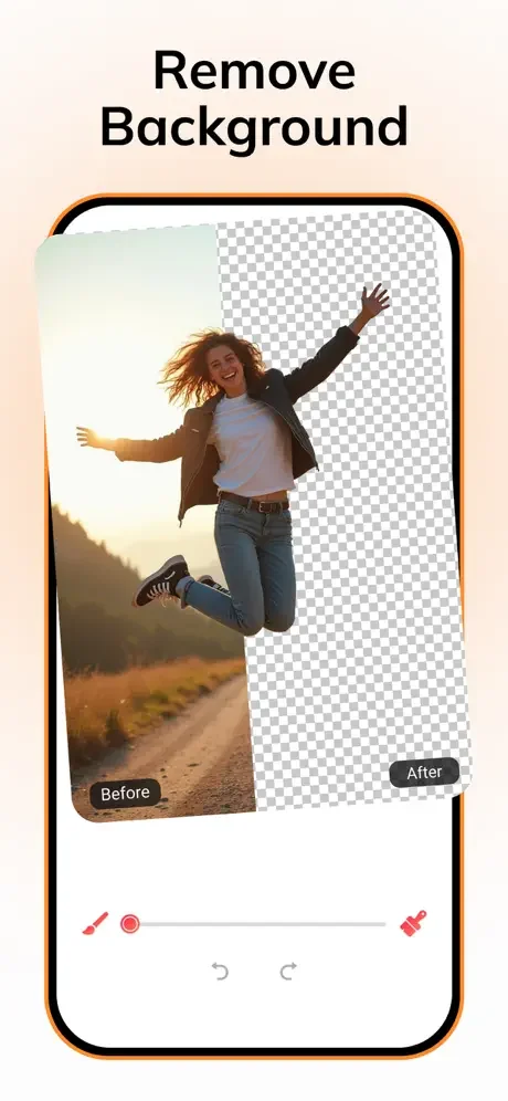 PixelLab background remover with before-after preview and adjustment tools for photo editing
