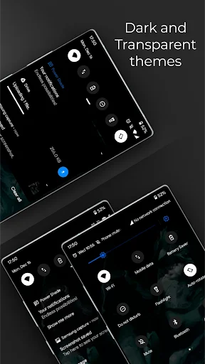 Dark and transparent notification bar theme designs with modern transparent backgrounds on mobile screens