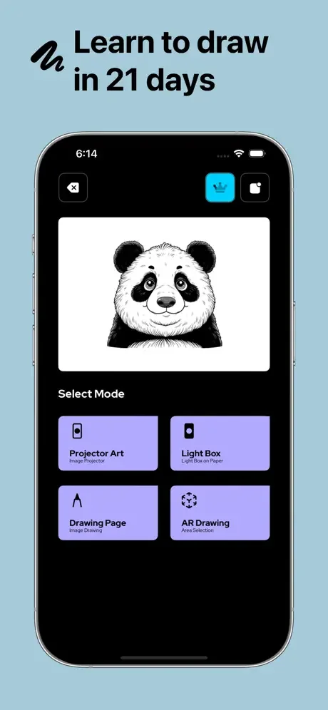 Drawing mode selection with Projector Art, Light Box, Drawing Page and AR Drawing for multiple techniques to learn