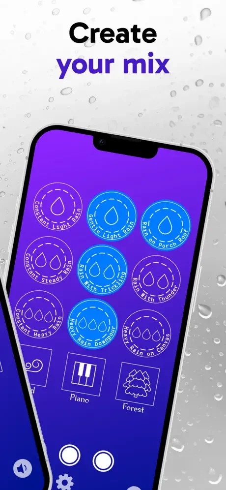 Create Your Mix feature allowing users to combine multiple rain and nature sounds for personalized sleep soundscapes and white noise