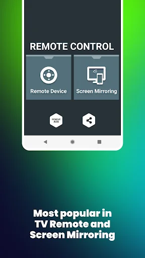 Remote control options menu showing Remote Device and Screen Mirroring buttons for TV and wireless control