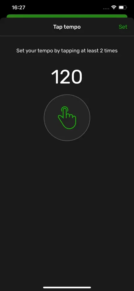 Tap tempo interface for setting drum loop tempo by tapping, currently set at 120 BPM