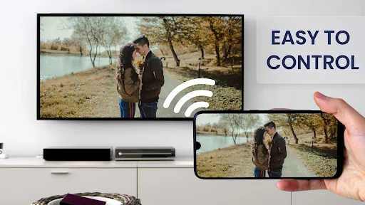 Easy control: user operating TV video playback from smartphone with WiFi screen sharing