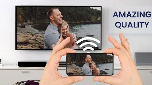 Amazing quality: smartphone displaying high resolution video mirrored to TV screen