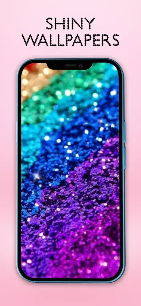 Shiny live wallpaper featuring animated multicolor glitter with sparkling particles transitioning from gold to cyan to purple