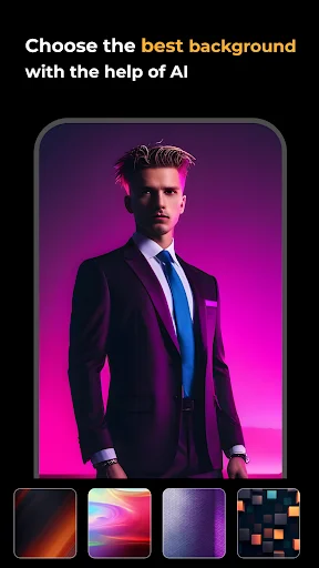 Smarty Men Jacket Editor AI background chooser with four style options for professional male portrait customization