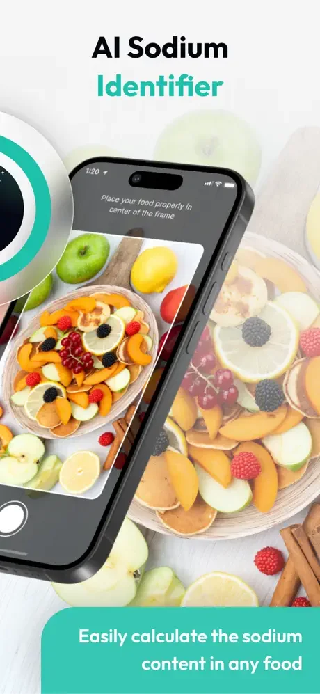 AI Sodium Identifier feature using phone camera to identify food items and calculate sodium content