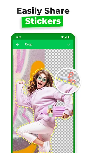 Sticker editor with woman in pink and transparent background for custom sticker creation and image editing