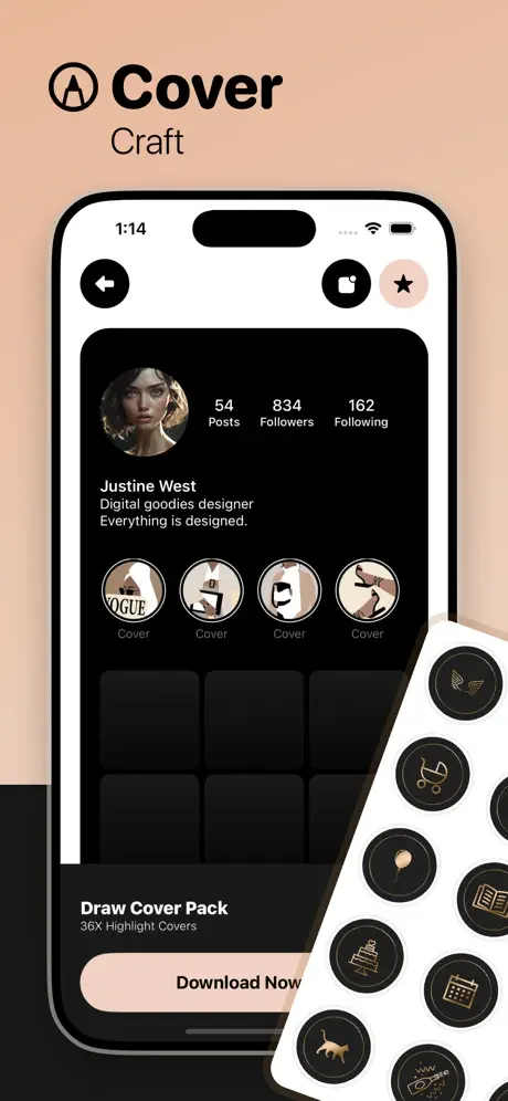 Draw Cover Pack with 36 downloadable story highlight designs for Instagram profile customization