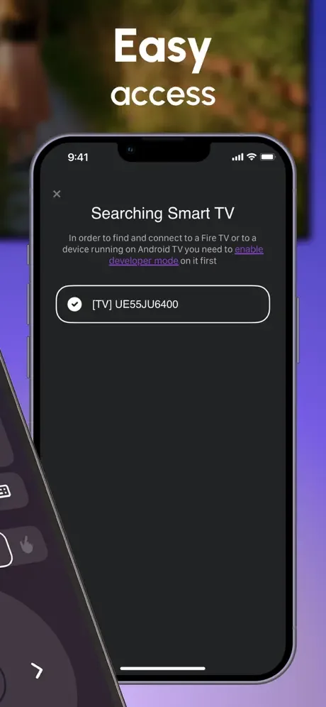 Smart TV device discovery and easy setup screen for Fire TV and Android TV connections