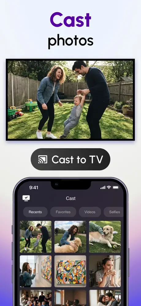 Cast photos feature enabling users to display phone photos on smart TV with Cast to TV button