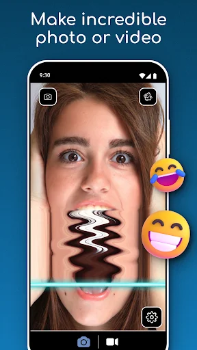 TIME WARP SCAN face distortion filter on selfie video with effect controls and emoji reactions for creating crazy content