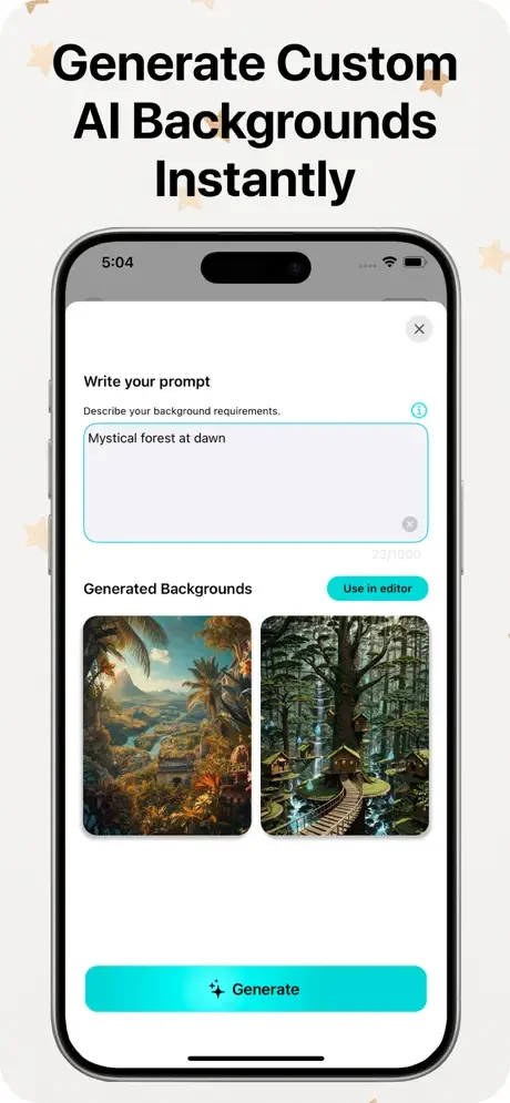 AI background generator creating instant forest landscapes from text prompts for custom video background editing options