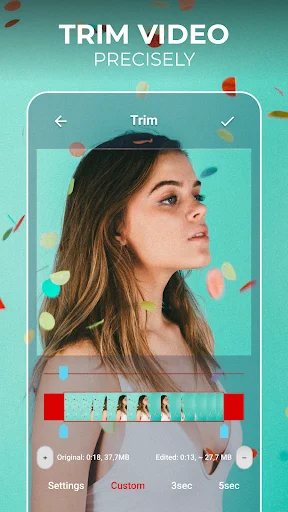 Trim video editor: precise video trimmer with timeline slider, red trim markers, and custom duration trimming options