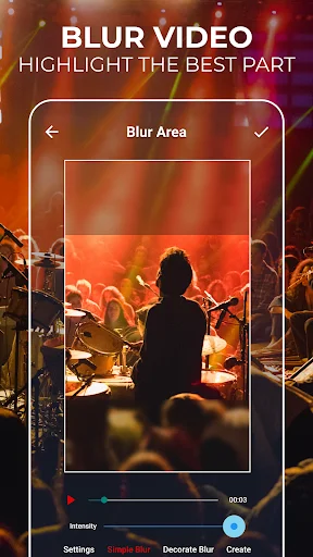 Blur video editor: blur area selector with intensity control slider and decorative blur effects for video highlighting