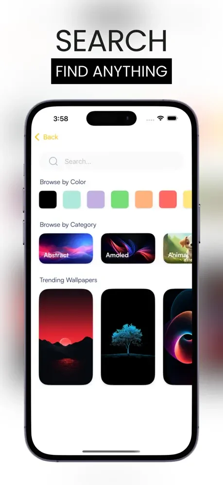 Search 4K wallpapers by color swatches, categories, and trending designs for easy discovery and personalization