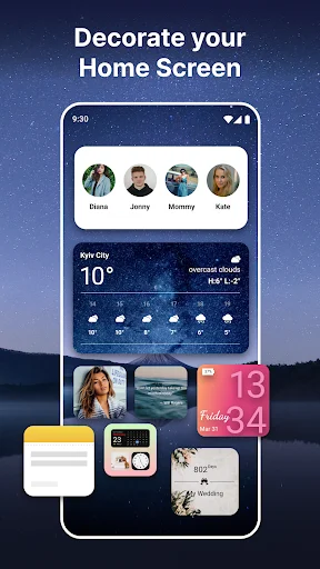 Customize home screen with colorful OS 18 widgets: weather forecast, calendar events, photo gallery, and notes widgets