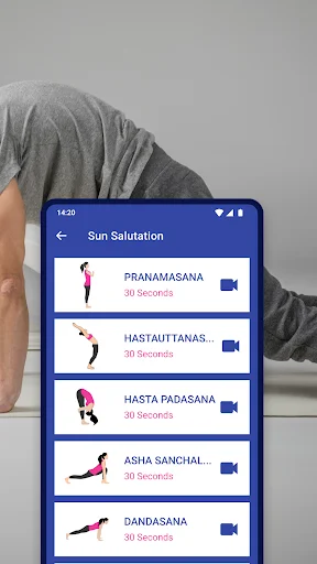 Detailed Sun Salutation yoga sequence list with video tutorials: Pranamasana, Hastauttanasana, Hasta Padasana poses